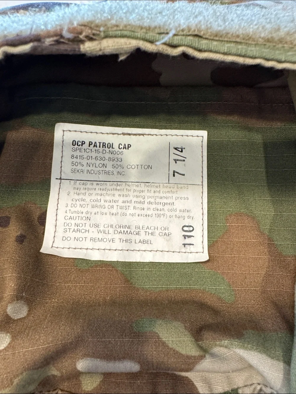 Camouflage Army OCP Patrol Capsize 7 1/4 - Green Camo